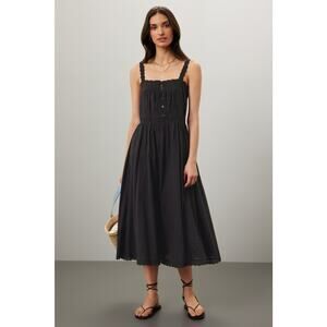 THE GREAT Black 100% Cotton Cachet Midi Lace Detail Button Midi Dress Size 2